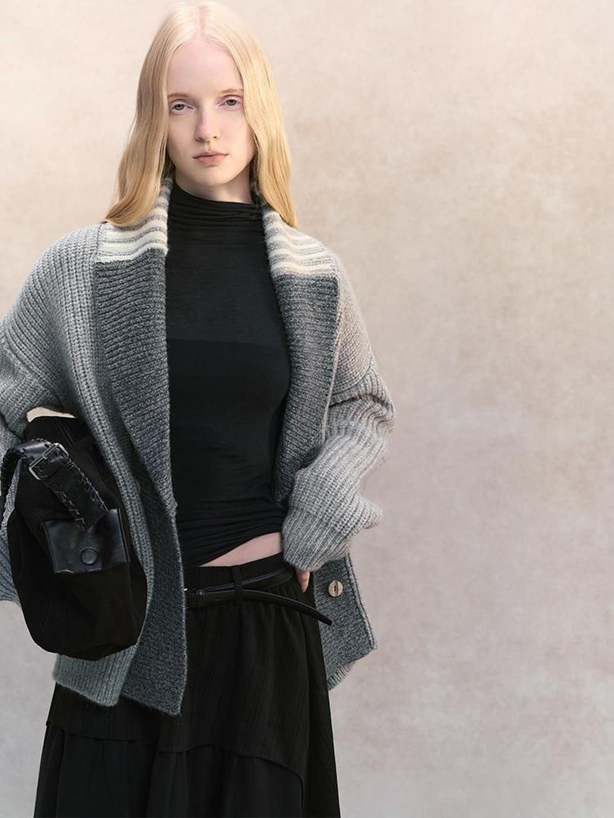 AnnoMundi Color Block Double Breasted Lapel Knit Women&
