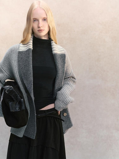 AnnoMundi Color Block Double Breasted Lapel Knit Women&
