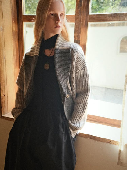 AnnoMundi Color Block Double Breasted Lapel Knit Women&