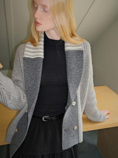 AnnoMundi Color Block Double Breasted Lapel Knit Women&