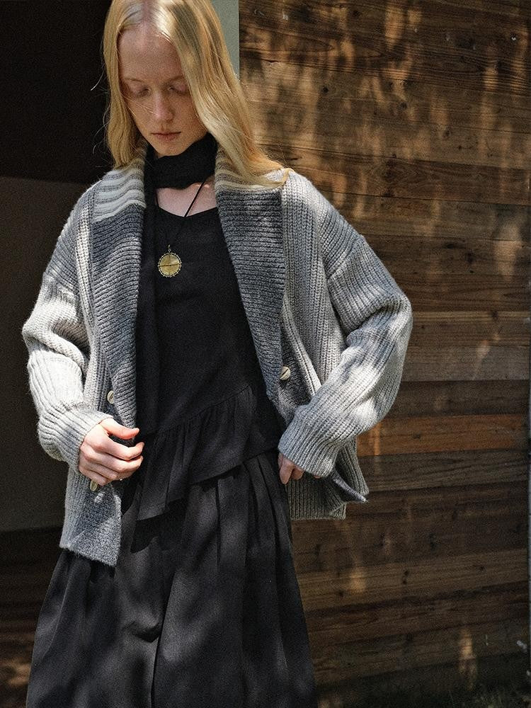 AnnoMundi Color Block Double Breasted Lapel Knit Women&