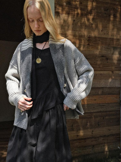 AnnoMundi Color Block Double Breasted Lapel Knit Women&