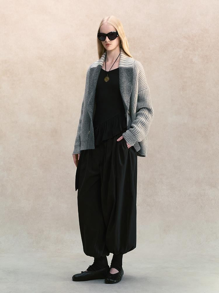 AnnoMundi Color Block Double Breasted Lapel Knit Women&