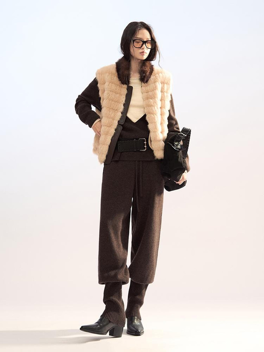 AnnoMundi Color Block Faux Fur Collar Zip Pockets Women&