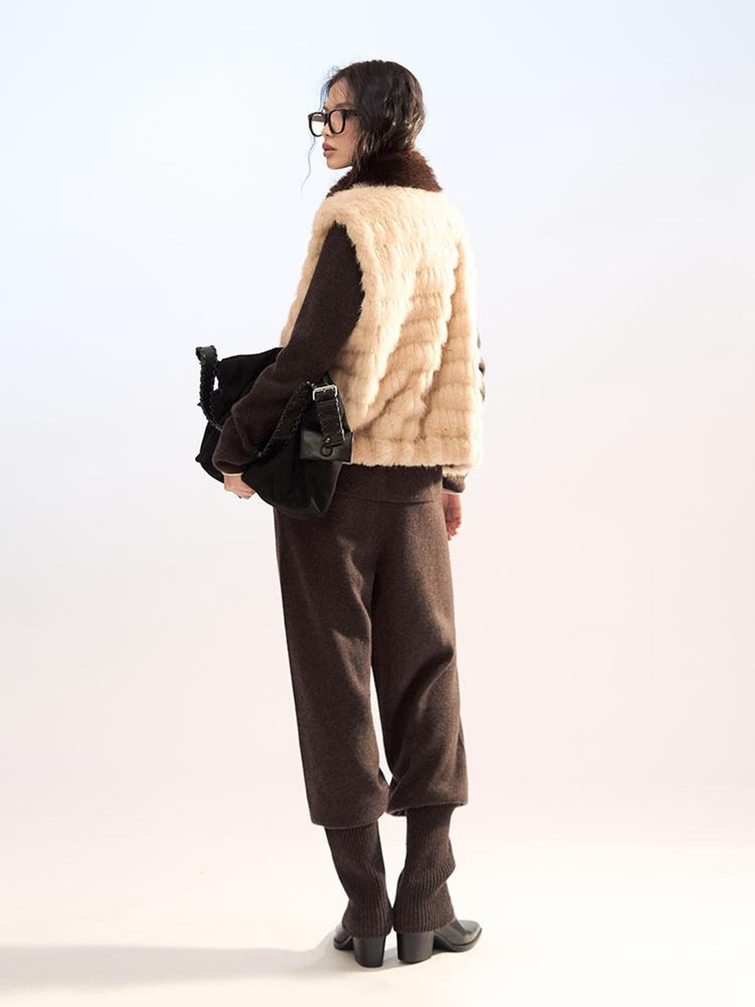 AnnoMundi Color Block Faux Fur Collar Zip Pockets Women&