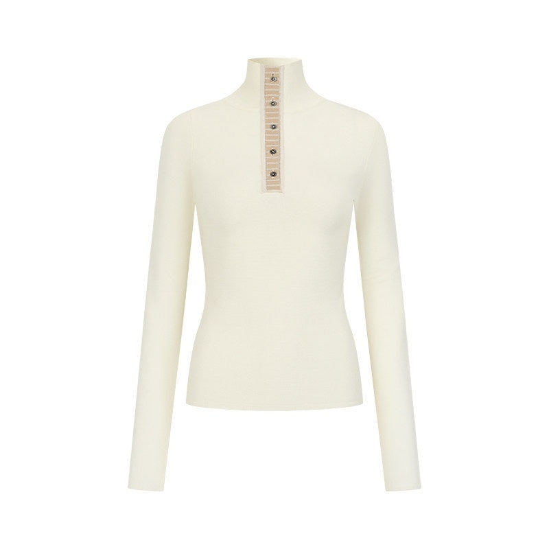 AnnoMundi T-shirts deux pièces à manches longues en mohair, col montant, maille slim et colorblock pour femmes
