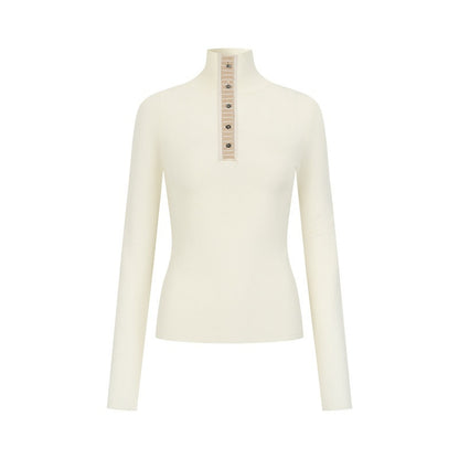 AnnoMundi T-shirts deux pièces à manches longues en mohair, col montant, maille slim et colorblock pour femmes