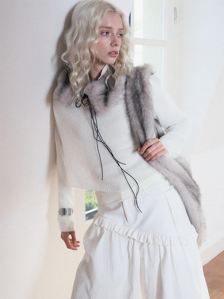 AnnoMundi T-shirts deux pièces à manches longues en mohair, col montant, maille slim et colorblock pour femmes