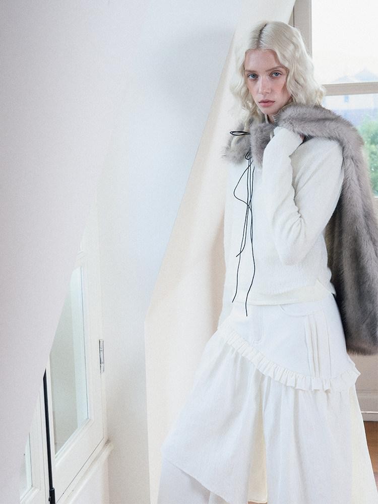 AnnoMundi T-shirts deux pièces à manches longues en mohair, col montant, maille slim et colorblock pour femmes