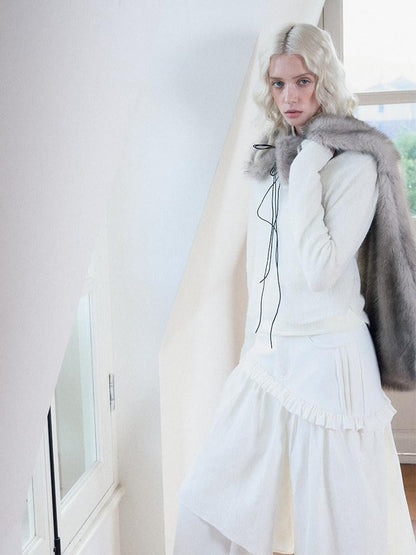AnnoMundi T-shirts deux pièces à manches longues en mohair, col montant, maille slim et colorblock pour femmes