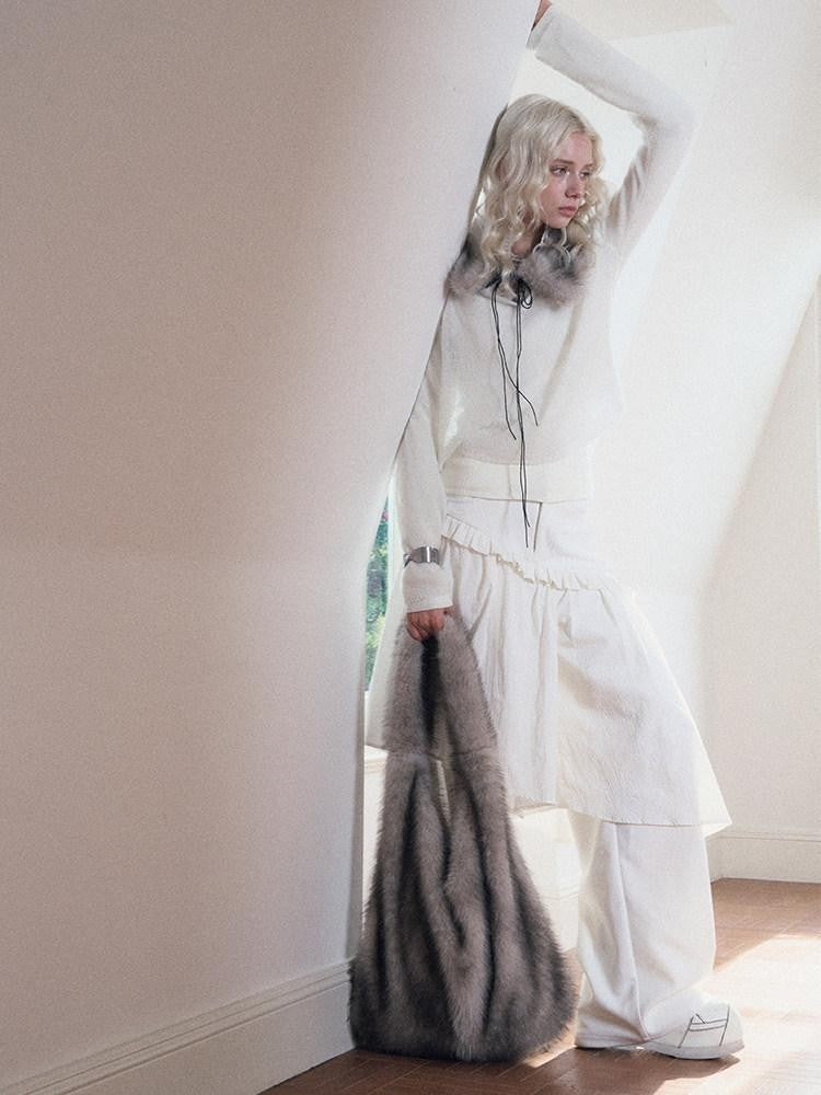 AnnoMundi T-shirts deux pièces à manches longues en mohair, col montant, maille slim et colorblock pour femmes