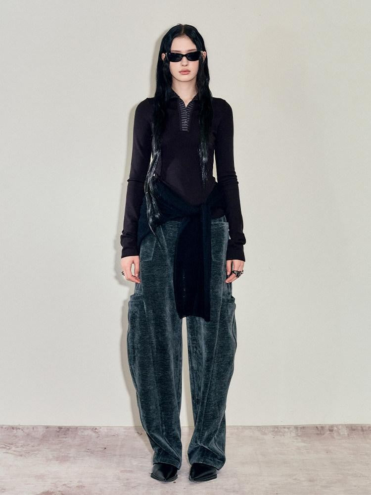 AnnoMundi T-shirts deux pièces à manches longues en mohair, col montant, maille slim et colorblock pour femmes