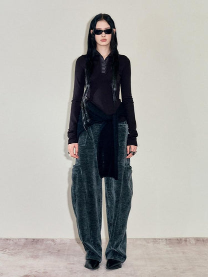 AnnoMundi T-shirts deux pièces à manches longues en mohair, col montant, maille slim et colorblock pour femmes