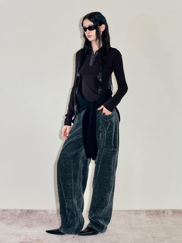 AnnoMundi T-shirts deux pièces à manches longues en mohair, col montant, maille slim et colorblock pour femmes