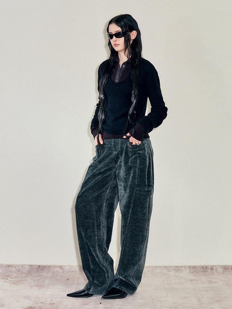 AnnoMundi T-shirts deux pièces à manches longues en mohair, col montant, maille slim et colorblock pour femmes
