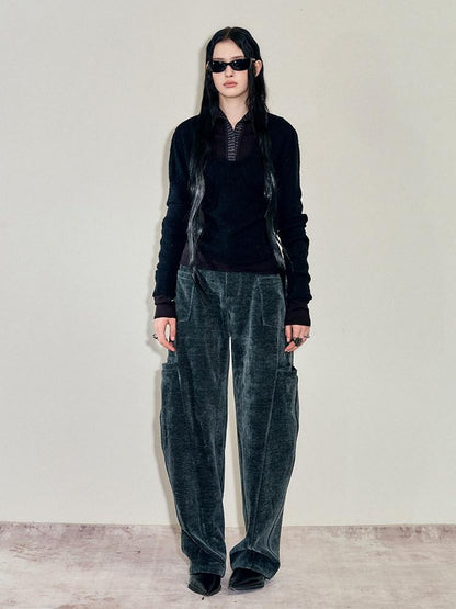 AnnoMundi T-shirts deux pièces à manches longues en mohair, col montant, maille slim et colorblock pour femmes