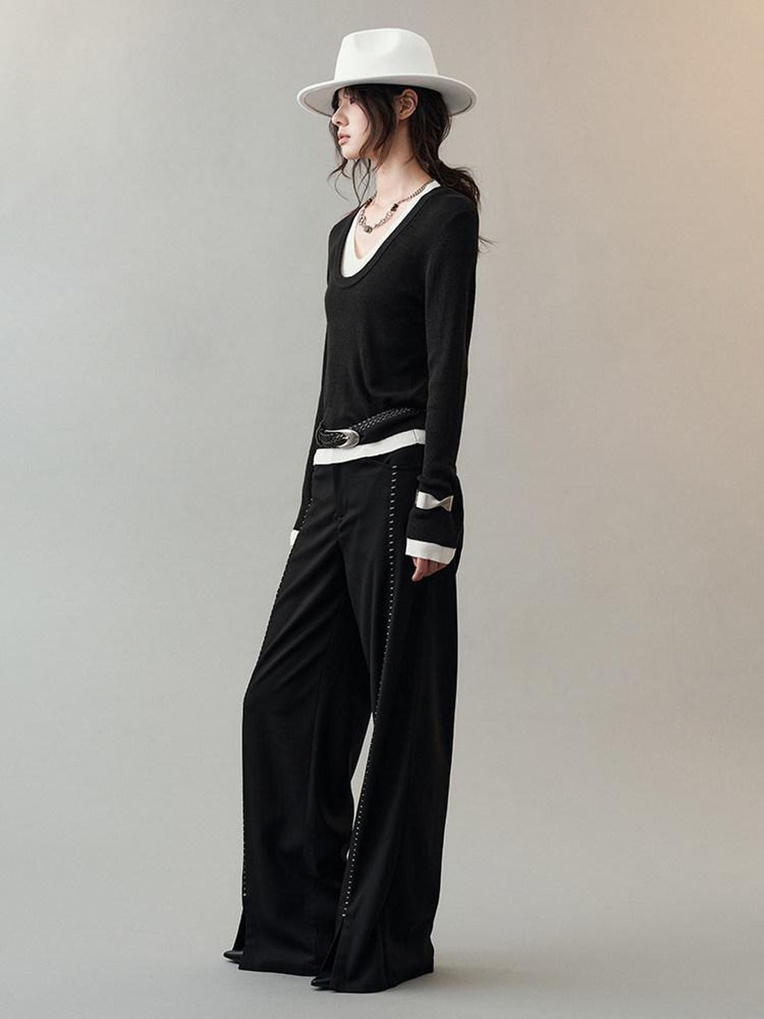 AnnoMundi Colorblock Layered V-neck Buttoned Women&