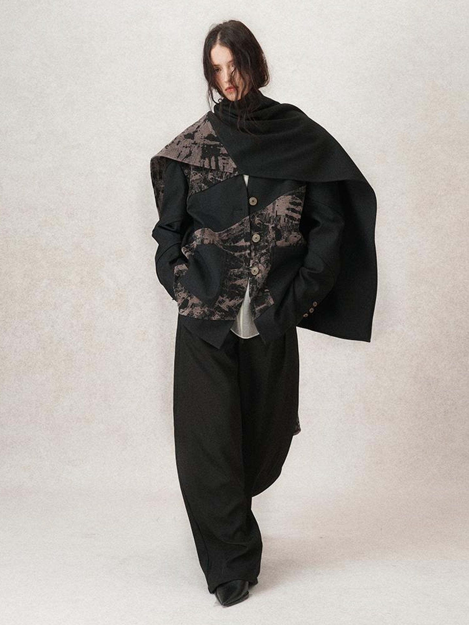 AnnoMundi Contour Shadow Asymmetrical Scarf Blazer