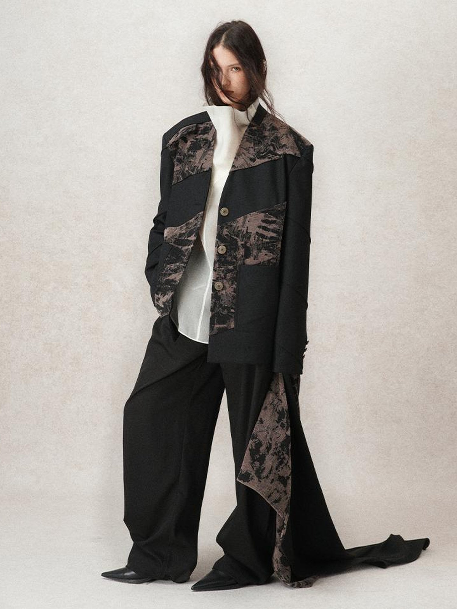 AnnoMundi Contour Shadow Asymmetrical Scarf Blazer