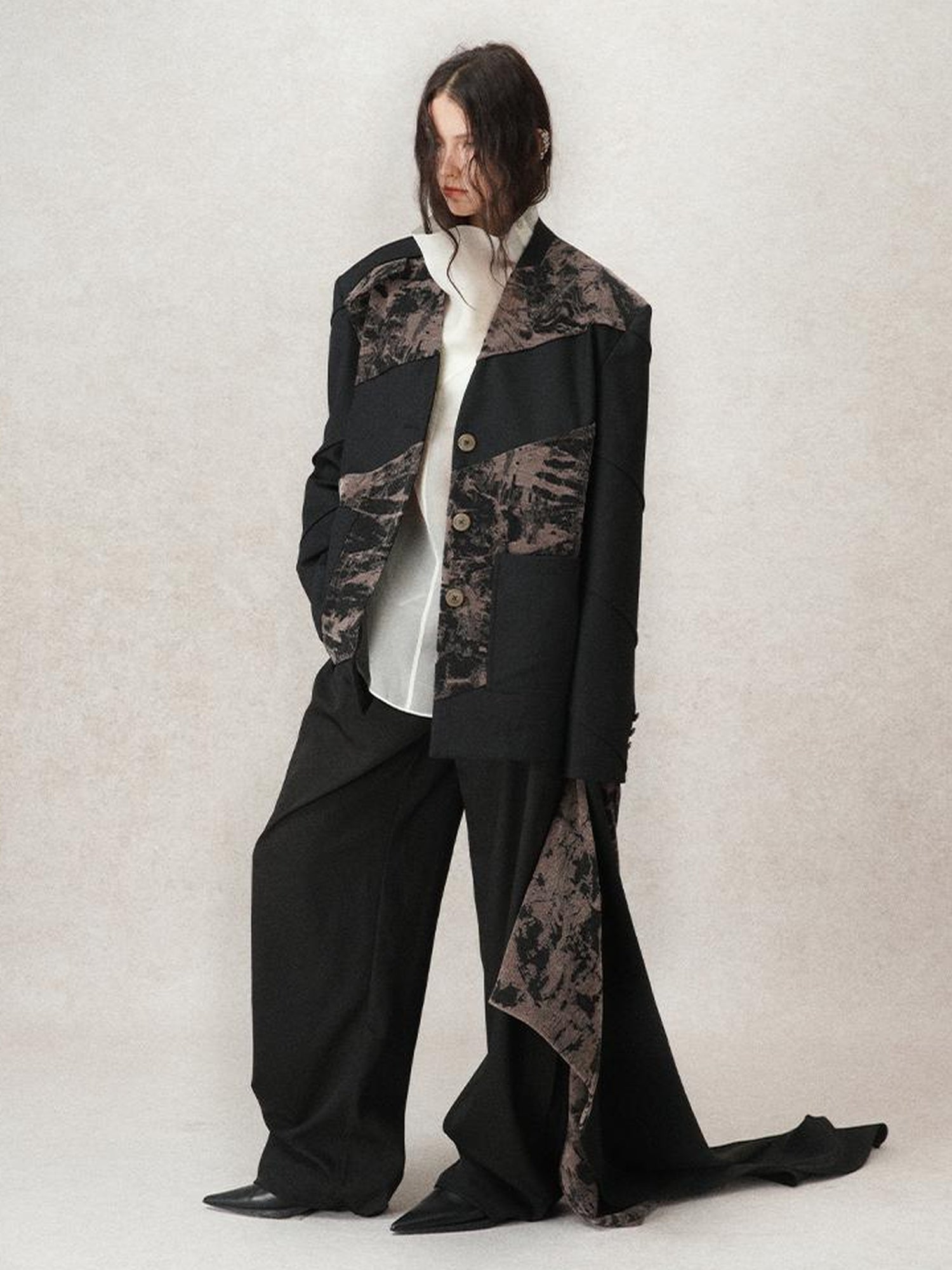 AnnoMundi Contour Shadow Asymmetrical Scarf Blazer
