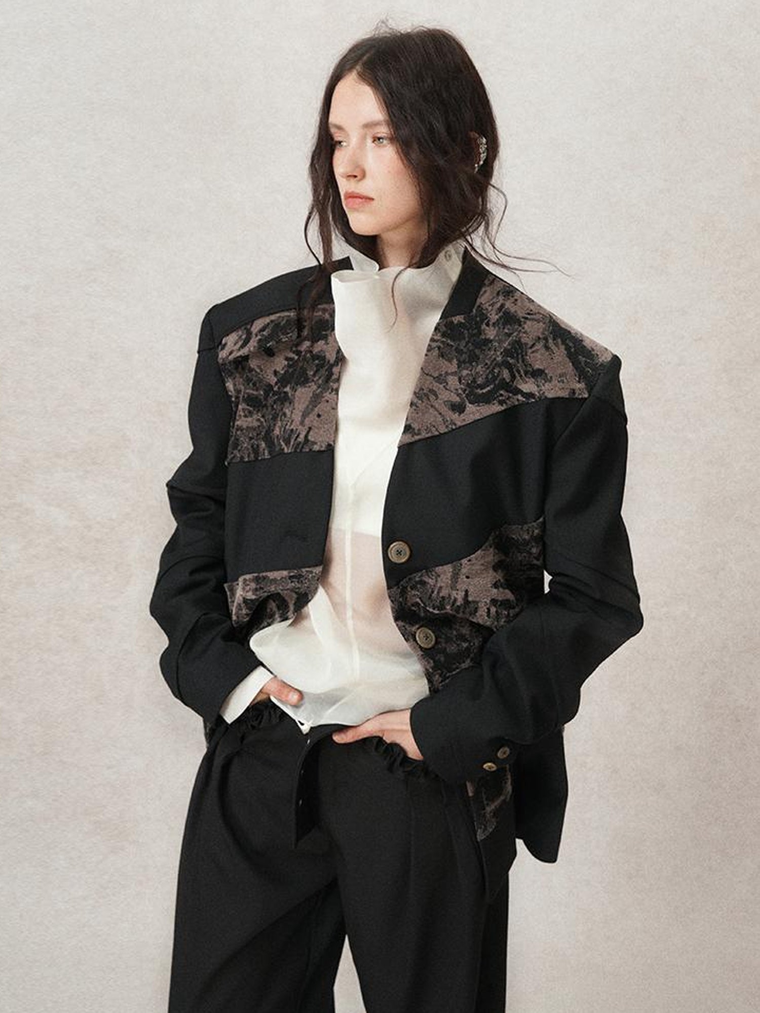 AnnoMundi Contour Shadow Asymmetrical Scarf Blazer