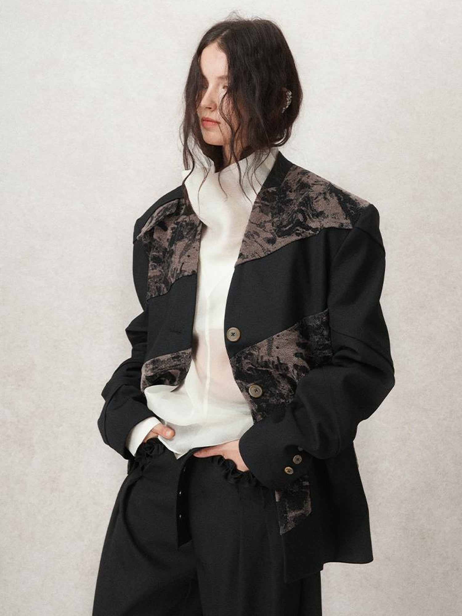 AnnoMundi Contour Shadow Asymmetrical Scarf Blazer