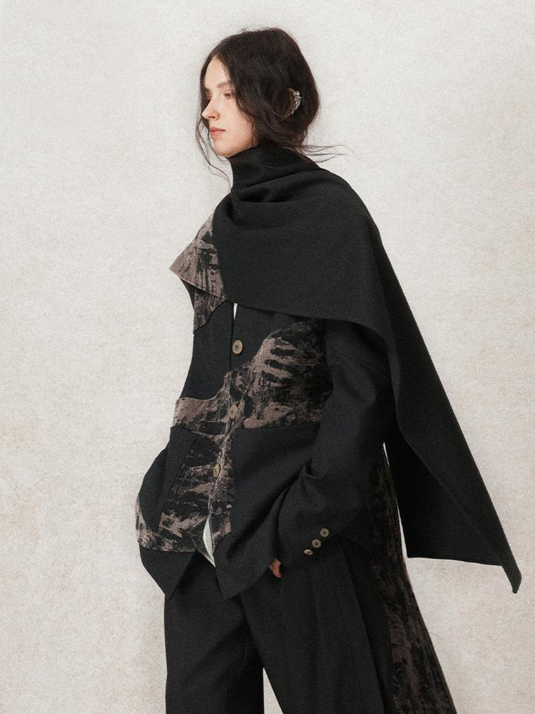 AnnoMundi Contour Shadow Asymmetrical Scarf Blazer