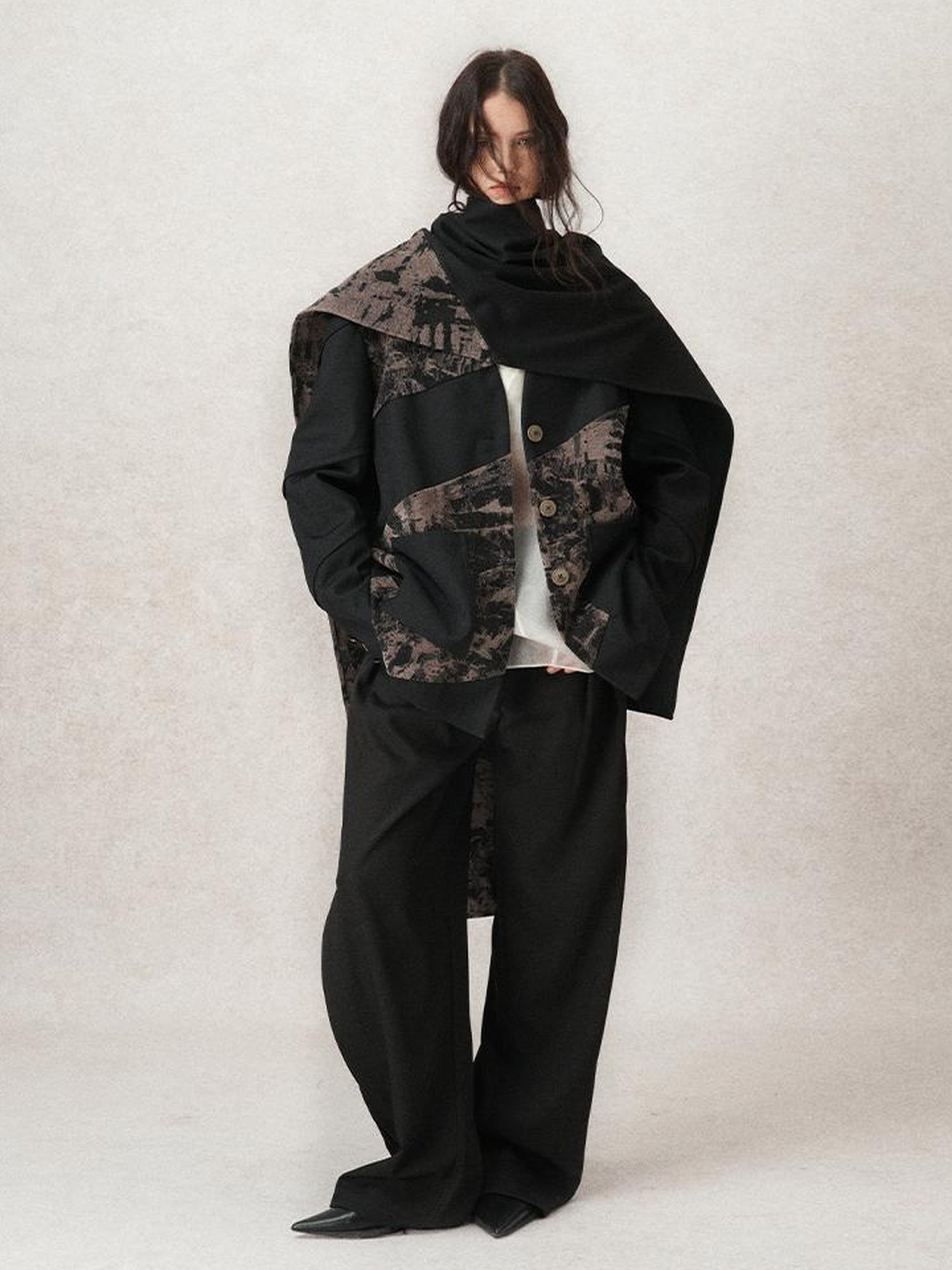 AnnoMundi Contour Shadow Asymmetrical Scarf Blazer