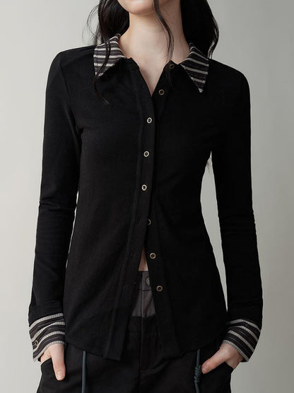 AnnoMundi Contrast Collar Striped Knit Shirt Dress