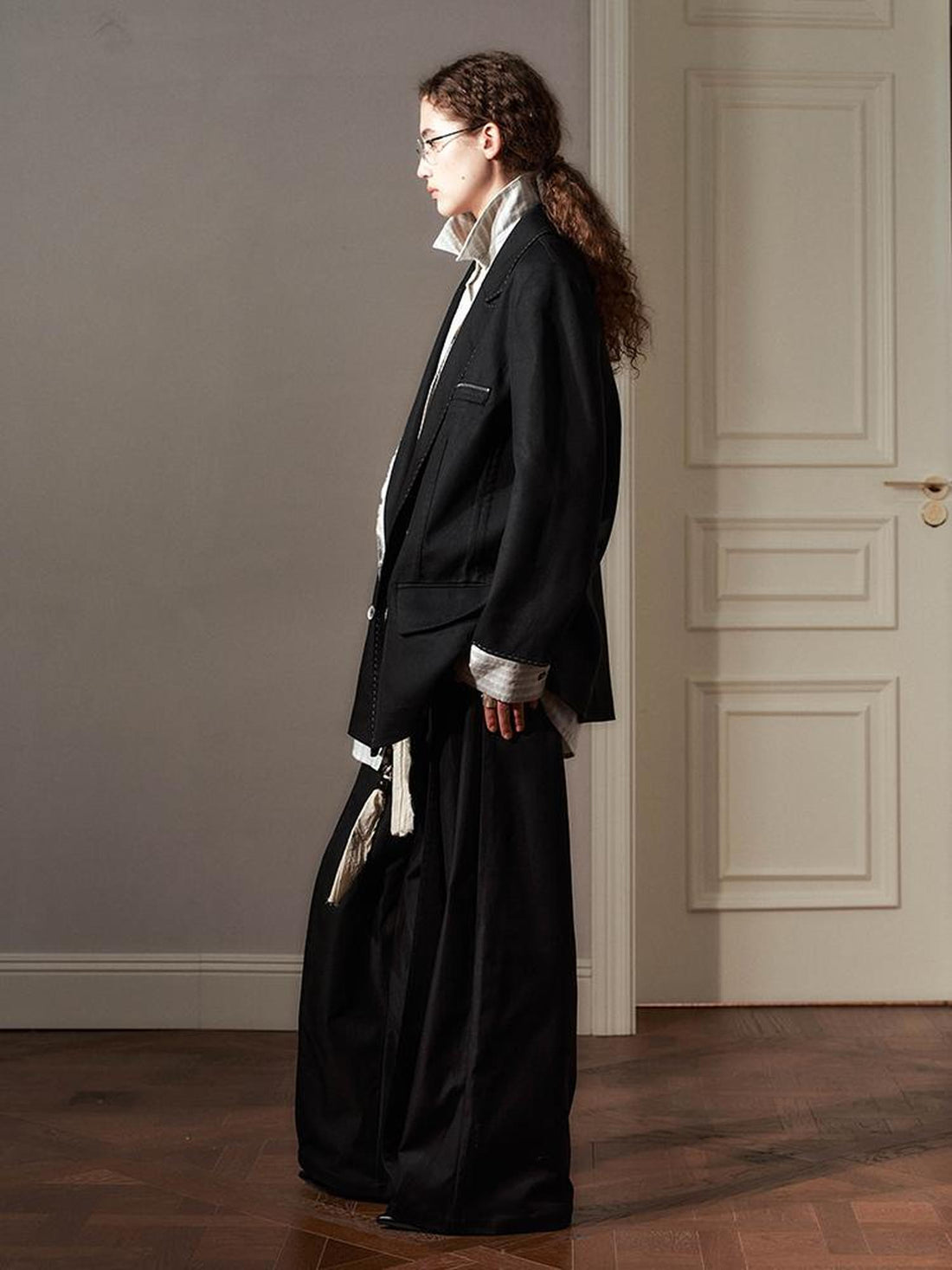 AnnoMundi Contrast Color Two Tone Stripe Oversized Shirt Blazer