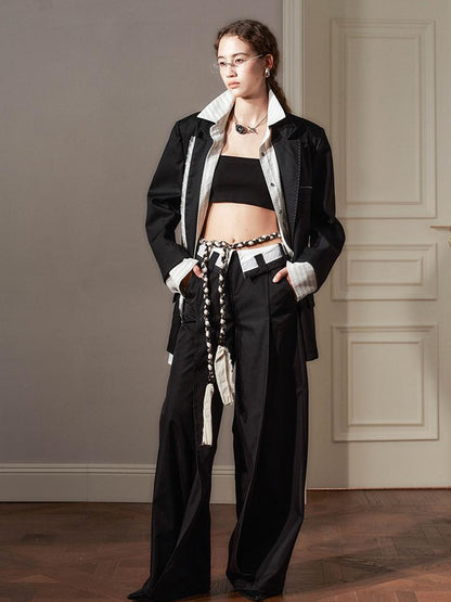 AnnoMundi Contrast Color Two Tone Stripe Oversized Shirt Blazer