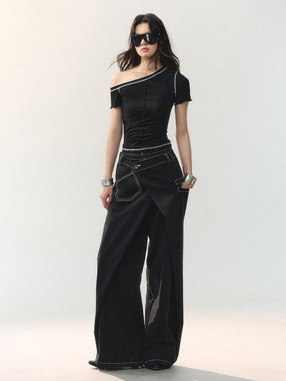 AnnoMundi Contrast Stitch Asymmetric Shoulder Floral Women&