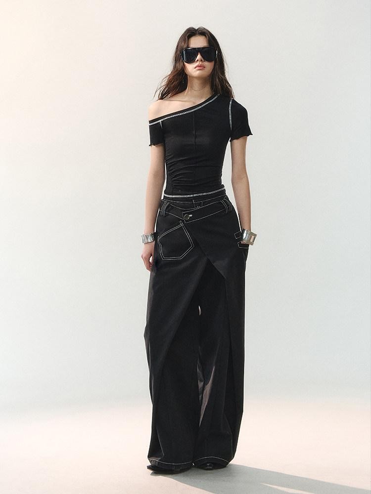 AnnoMundi Contrast Stitch Asymmetric Shoulder Floral Women&