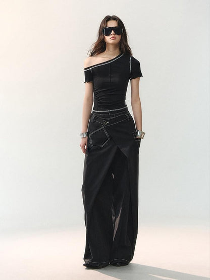 AnnoMundi Contrast Stitch Asymmetric Shoulder Floral Women&