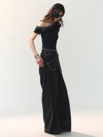 AnnoMundi Contrast Stitch Asymmetric Shoulder Floral Women&