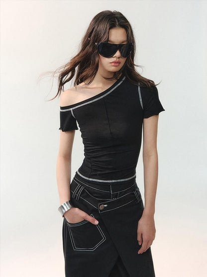 AnnoMundi Contrast Stitch Asymmetric Shoulder Floral Women&