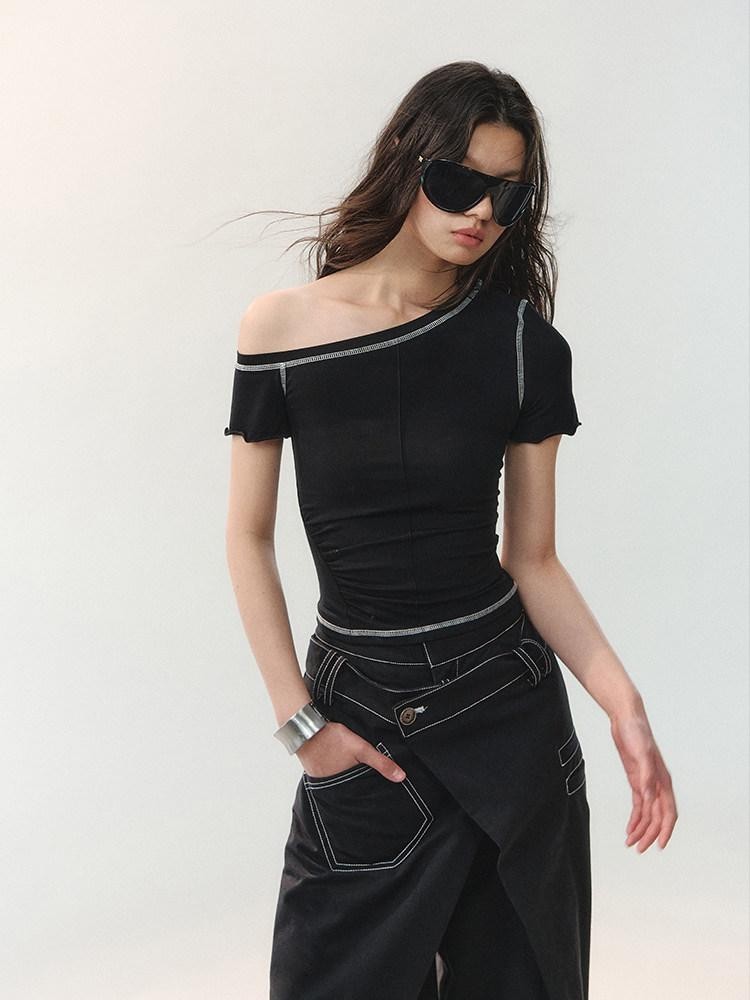 AnnoMundi Contrast Stitch Asymmetric Shoulder Floral Women&