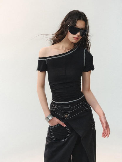 AnnoMundi Contrast Stitch Asymmetric Shoulder Floral Women&
