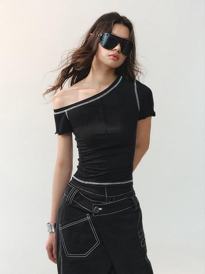AnnoMundi Contrast Stitch Asymmetric Shoulder Floral Women&