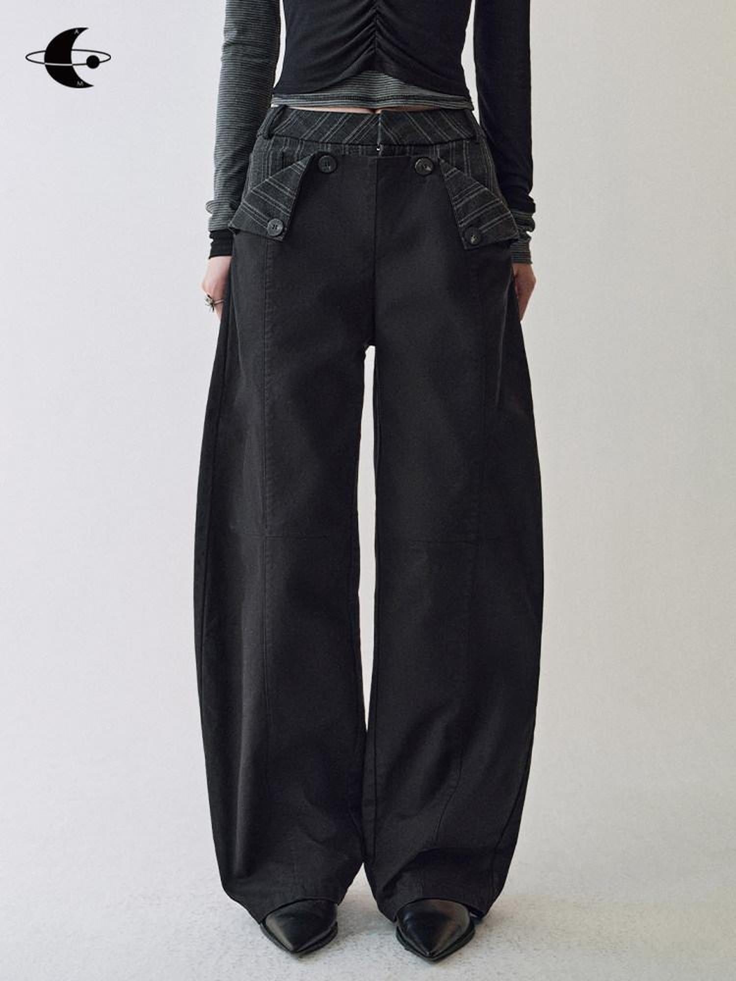 AnnoMundi Cotton 100% High Waist Patchwork Casual Womens Double Waist Pants
