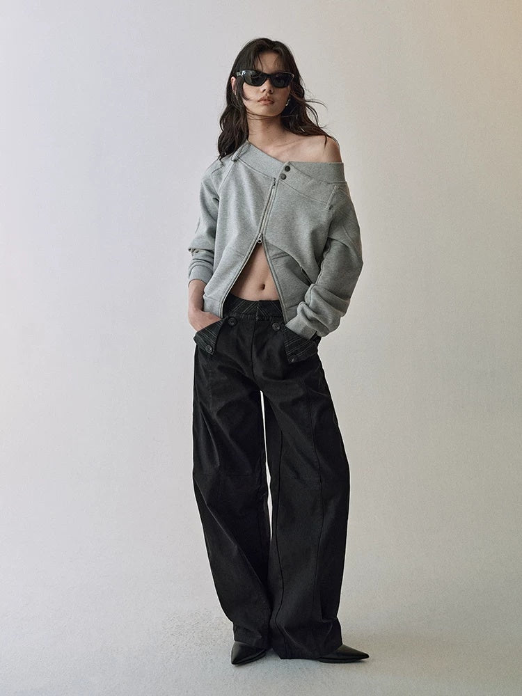 AnnoMundi Cotton 100% High Waist Patchwork Casual Womens Double Waist Pants