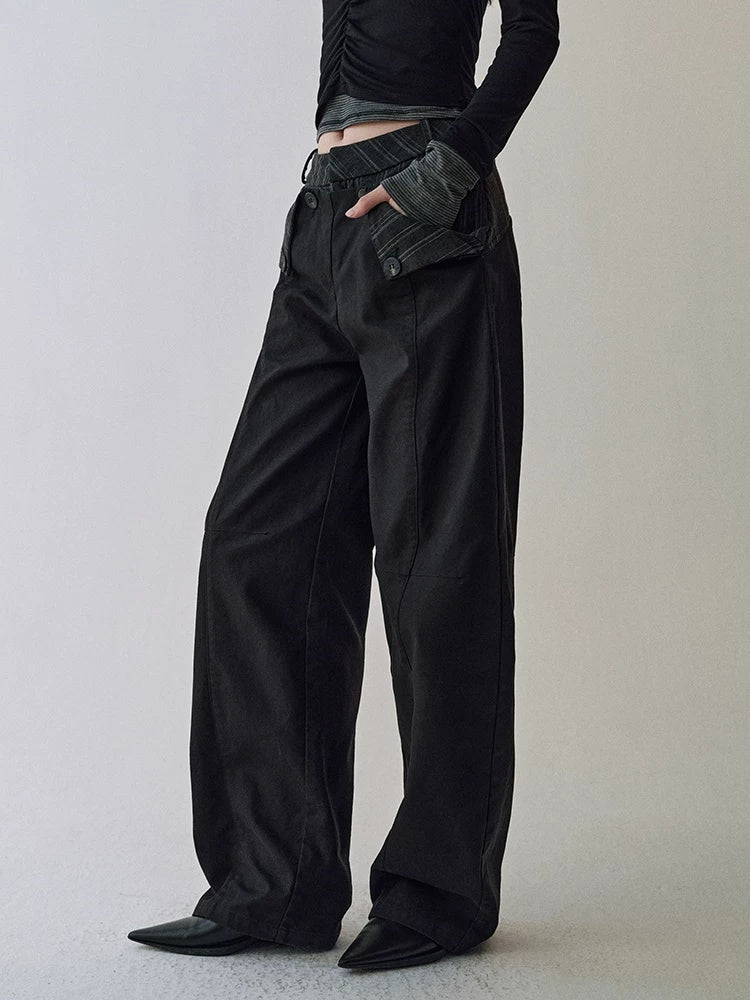 AnnoMundi Cotton 100% High Waist Patchwork Casual Womens Double Waist Pants