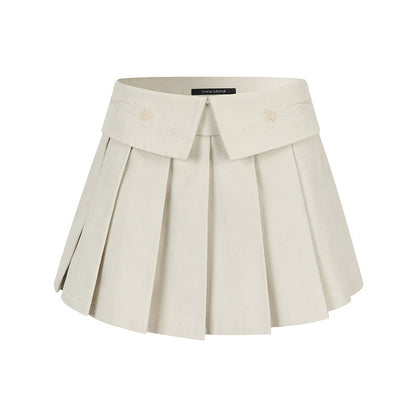 AnnoMundi_Cotton_Embroidered_Pleated_Mid_Waist_Women_Light_Khaki_Mini_Skirts_MISSTT