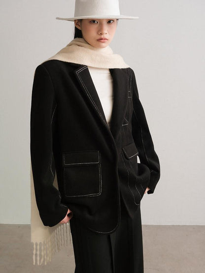 AnnoMundi Cozy Wool Blend Asymmetrical Casual Standard Fit Womens Black Jacket