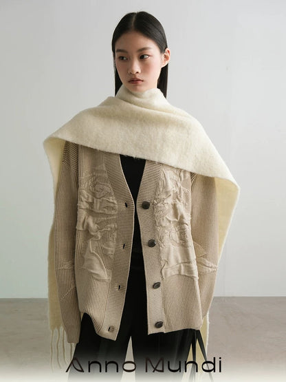 AnnoMundi Cozy Wool Blend Vintage Loose Fit Open Front Women Knit Cardigans