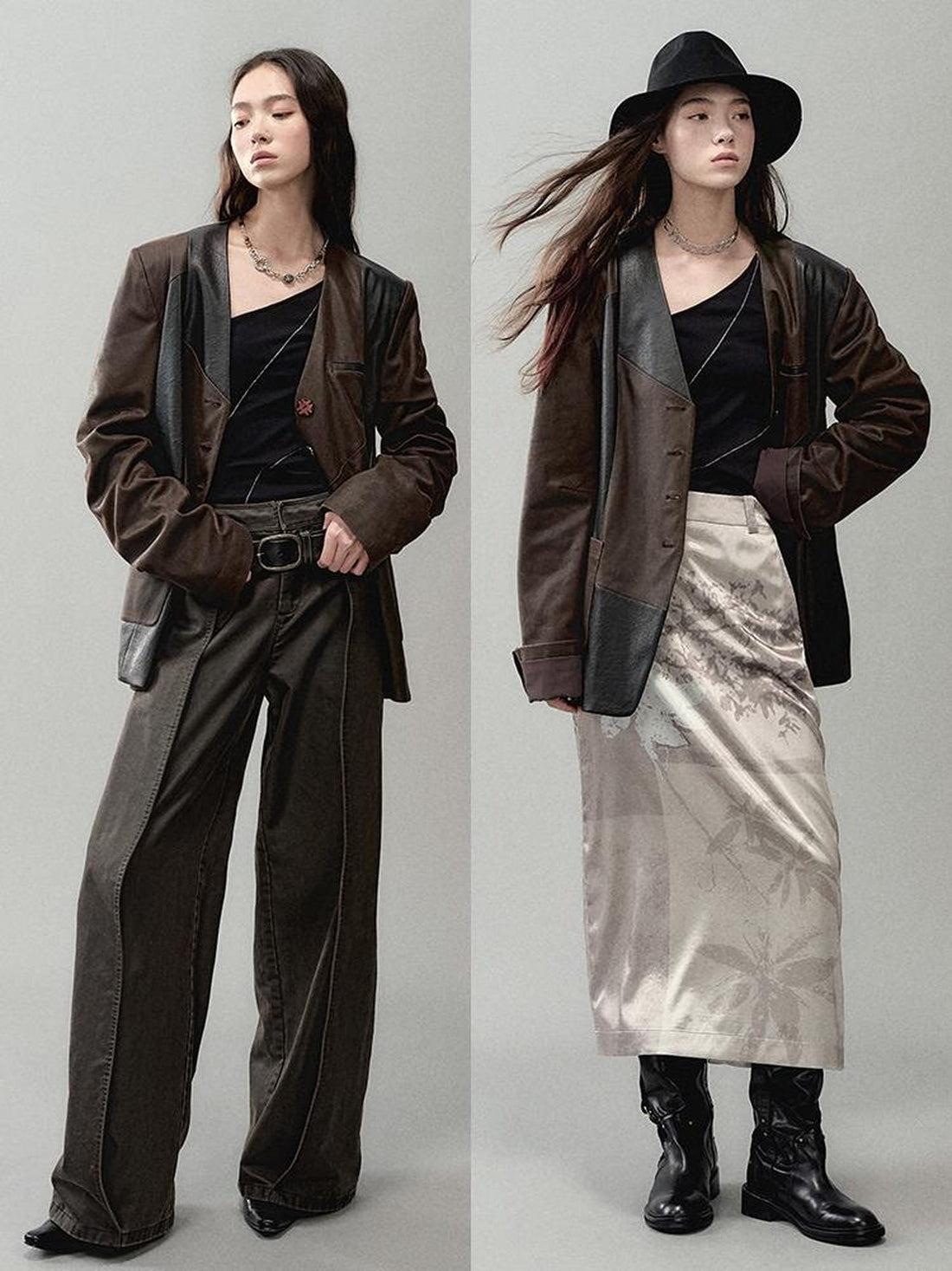 AnnoMundi Cracked Leather Panel Blazer