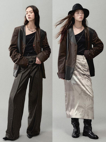 AnnoMundi Cracked Leather Panel Blazer