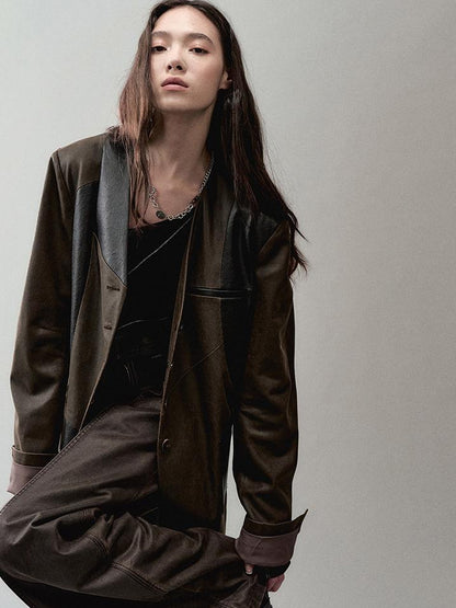 AnnoMundi Cracked Leather Panel Blazer