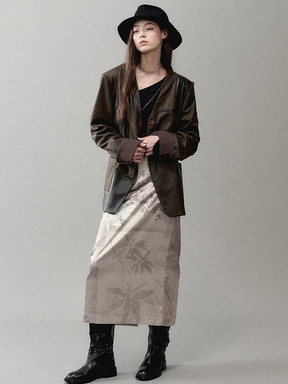 AnnoMundi Cracked Leather Panel Blazer