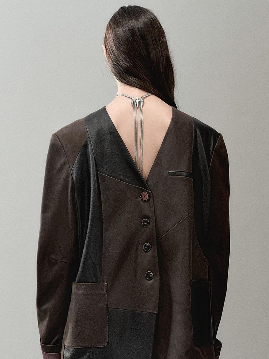 AnnoMundi Cracked Leather Panel Blazer